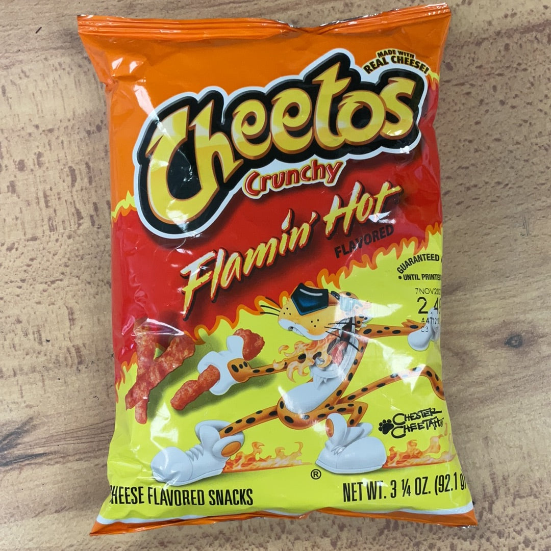 Cheetos Crunchy Flamin' Hot Cheese Flavored Snack Chips, 3.25 oz Bag 