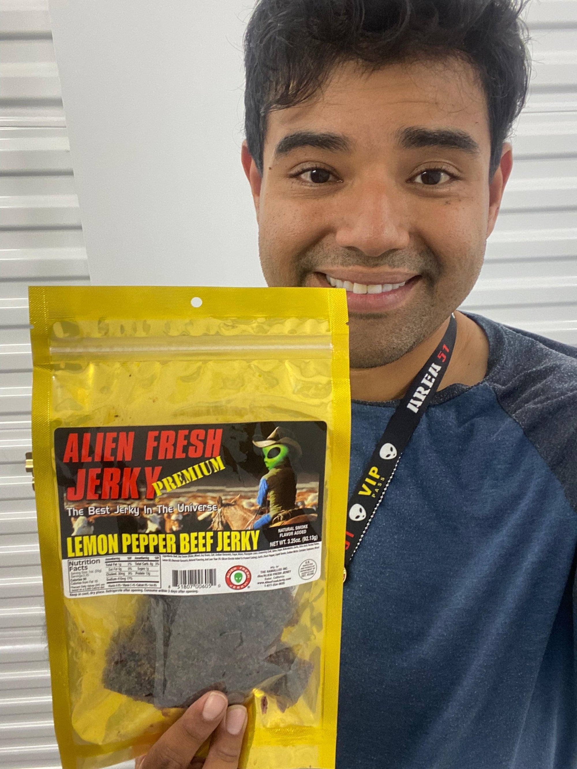 Lemon Pepper Beef Jerky 3.25 oz. Bag | Alien Fresh Jerky