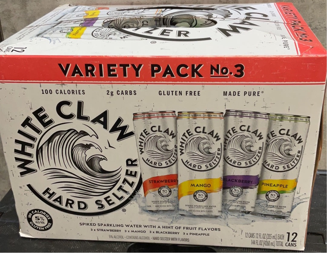 White claw hard seltzer #3 12 fl oz cans (Mango , Strawberry, Blackberry, Pineapple)