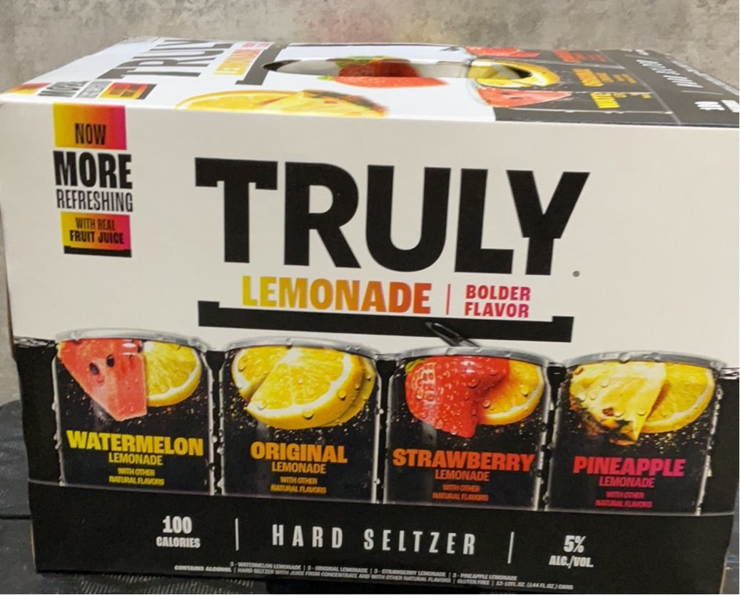 Truly lemonade 12 cans 12 Fl Oz(Watermelon Lemonade, Original Lemonade, Strawberry Lemonade, Pineapple Lemonade) 5% alc/vol