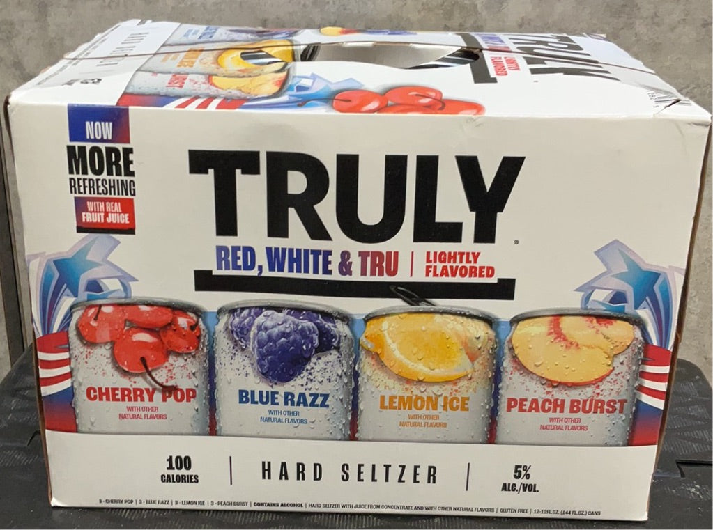 Truly Red, White, and Tru 12 cans 12 Fl Oz (Cherry Pop, Blue Razz, Lemon Ice, Peach Burst) 5% alc/vol