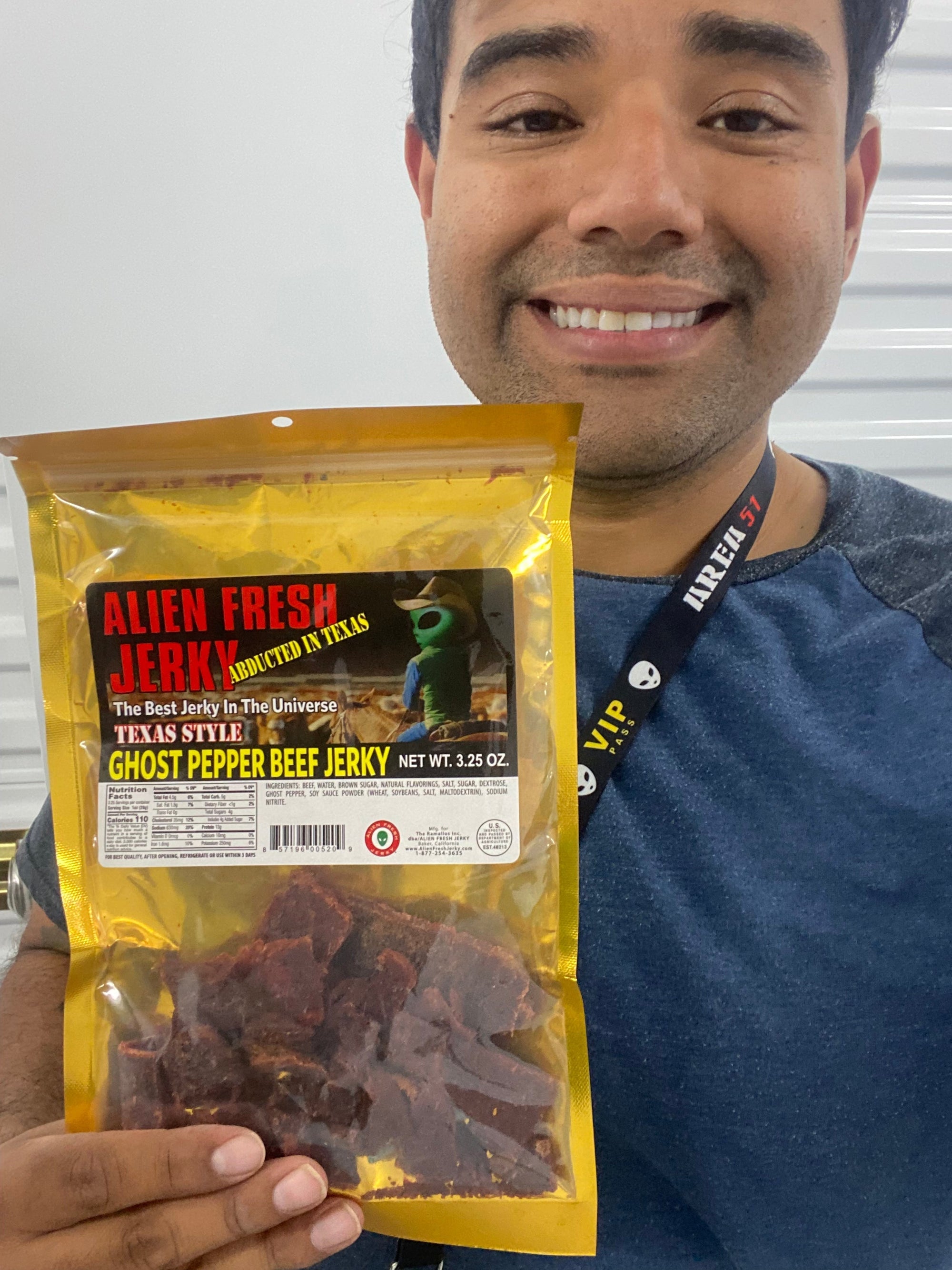 Texas Style Ghost Pepper Beef Jerky 3.25 oz. Bag | Alien Fresh Jerky