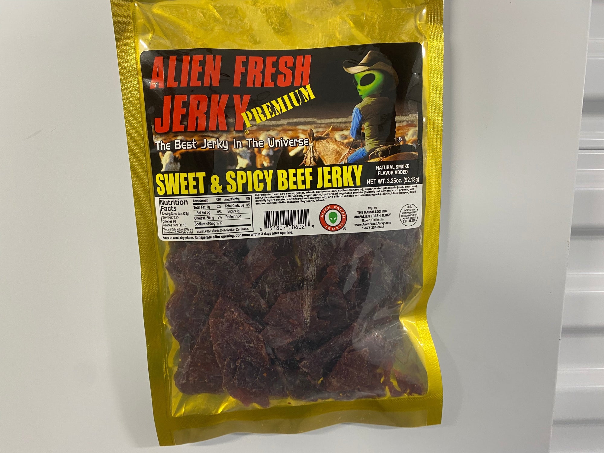 Sweet and Spicy Beef Jerky 3.25 oz. Bag | Alien Fresh Jerky