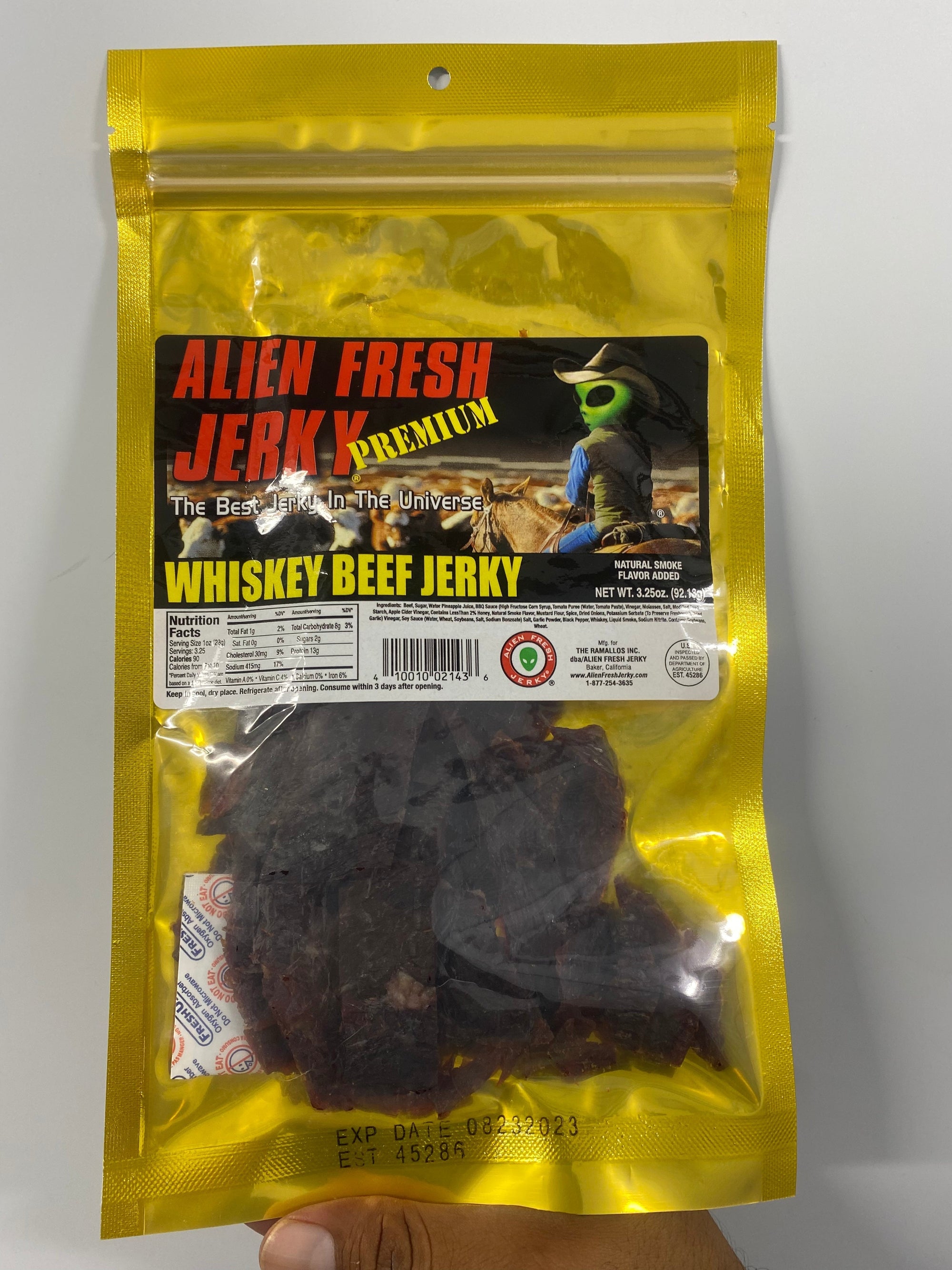 Whiskey Beef Jerky 3.25 oz. Bag | Alien Fresh Jerky