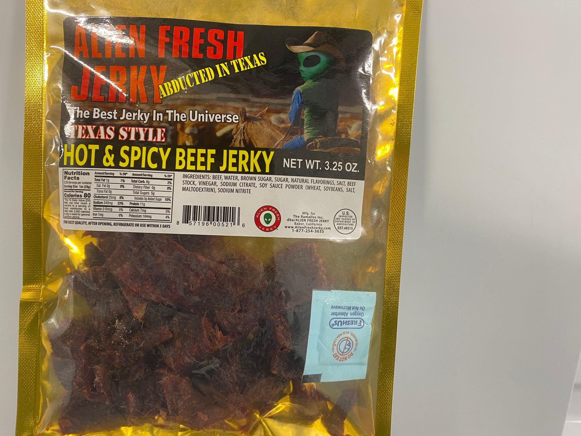 Texas-Style Hot and Spicy Beef Jerky 3.25 oz. Bag | Alien Fresh Jerky