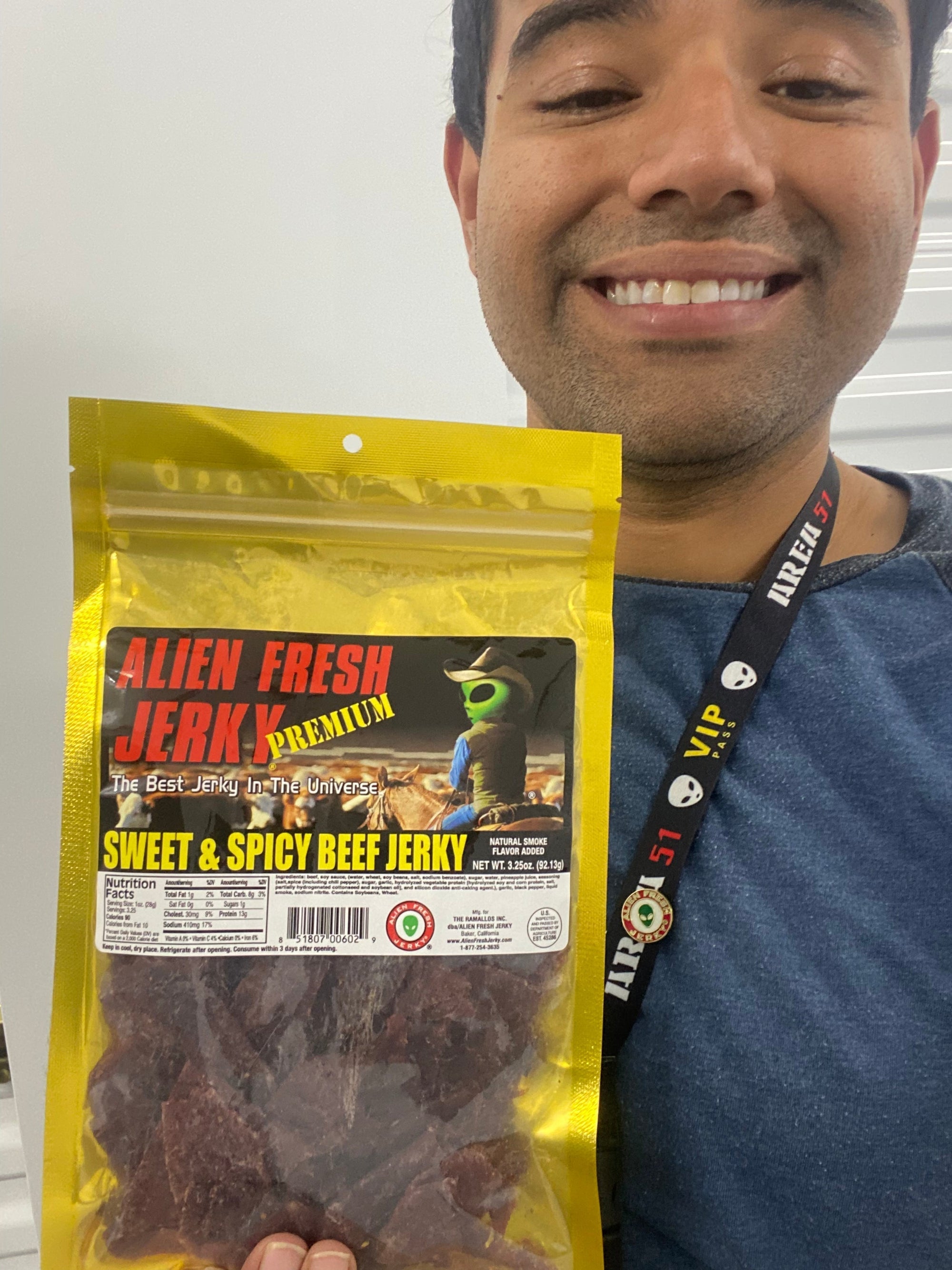 Sweet and Spicy Beef Jerky 3.25 oz. Bag | Alien Fresh Jerky