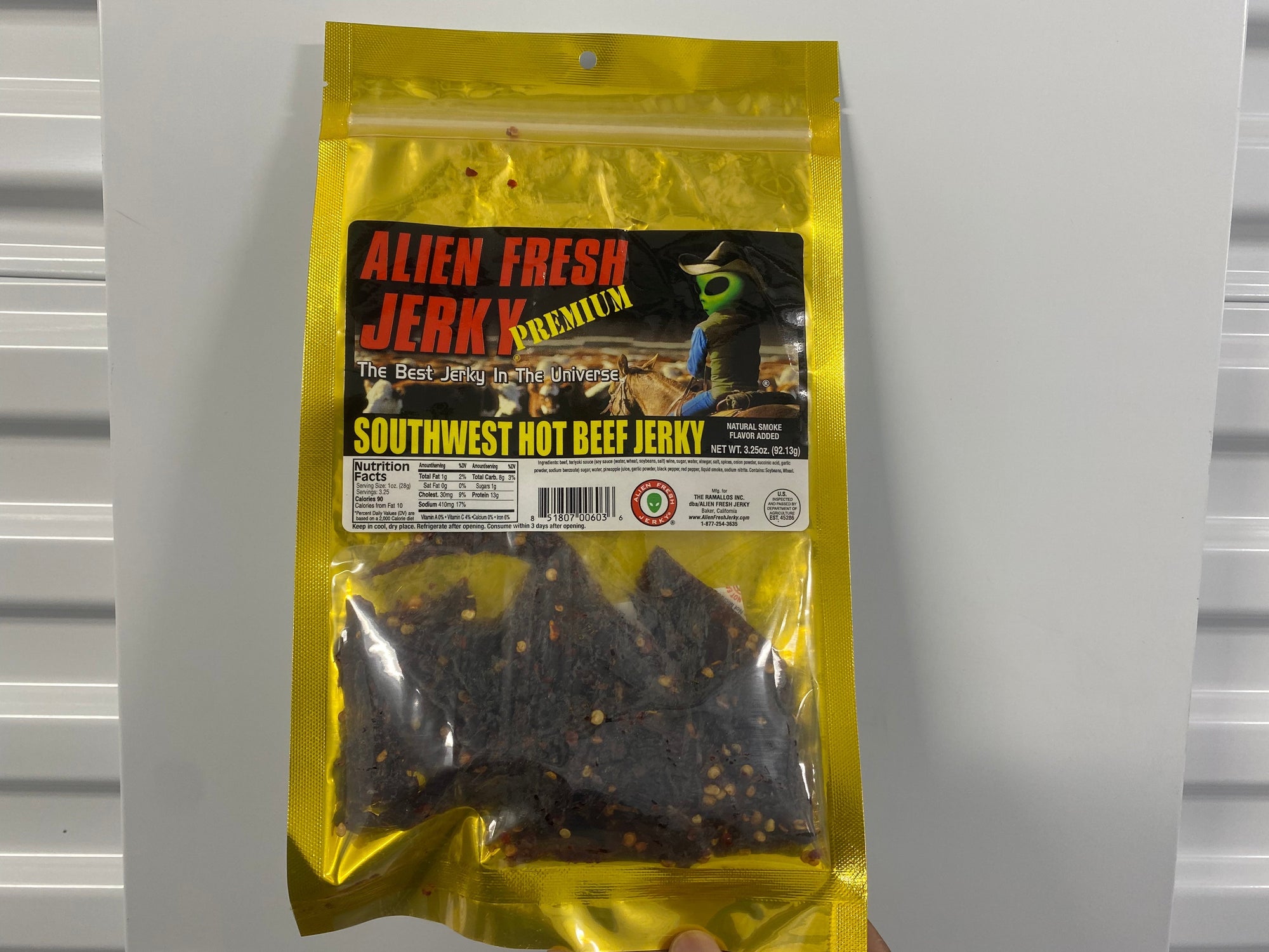 Southwest Hot Beef Jerky 3.25 oz. Bag | Alien Fresh Jerky