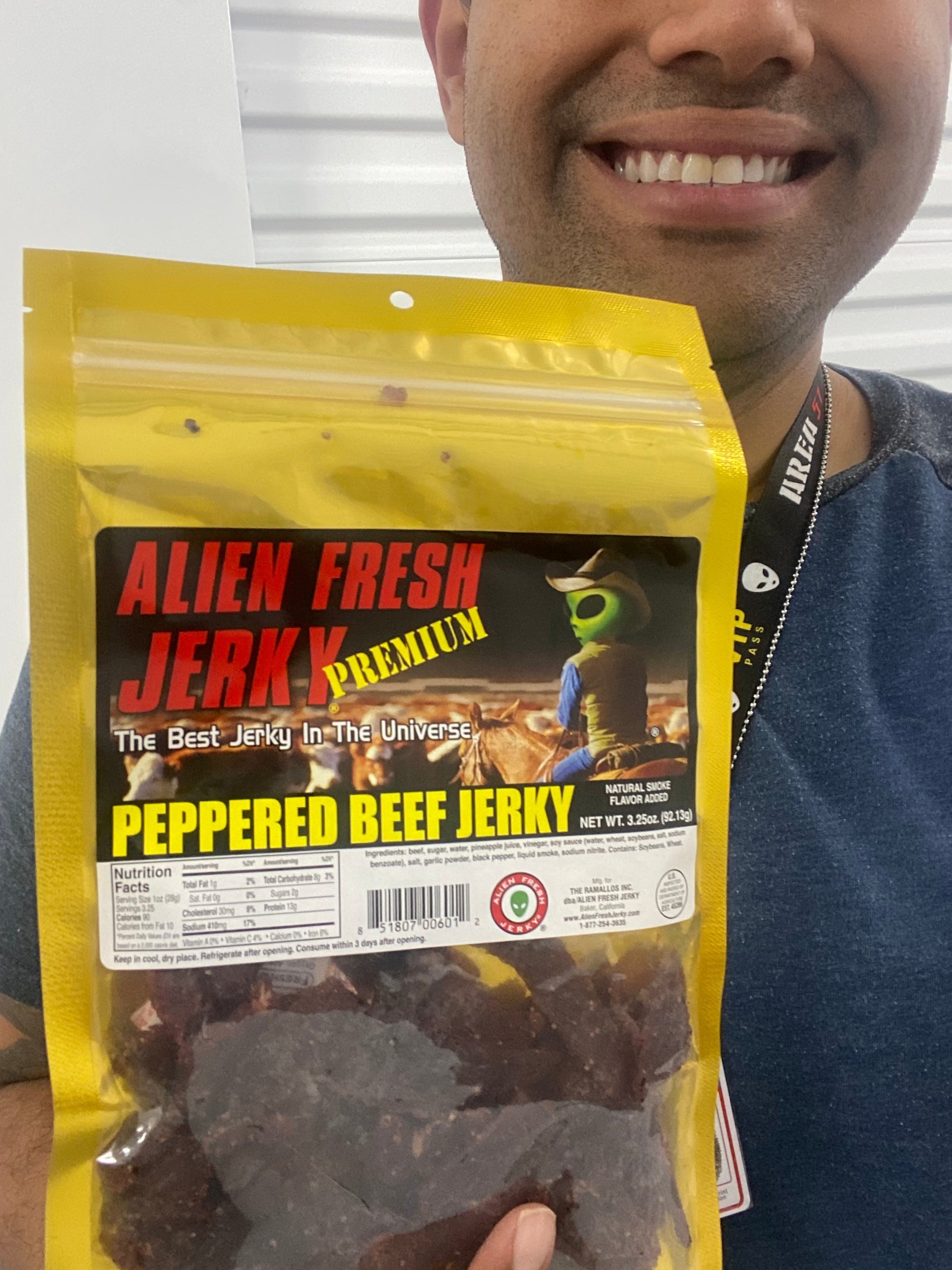 Peppered Beef Jerky 3.25 oz. Bag | Alien Fresh Jerky