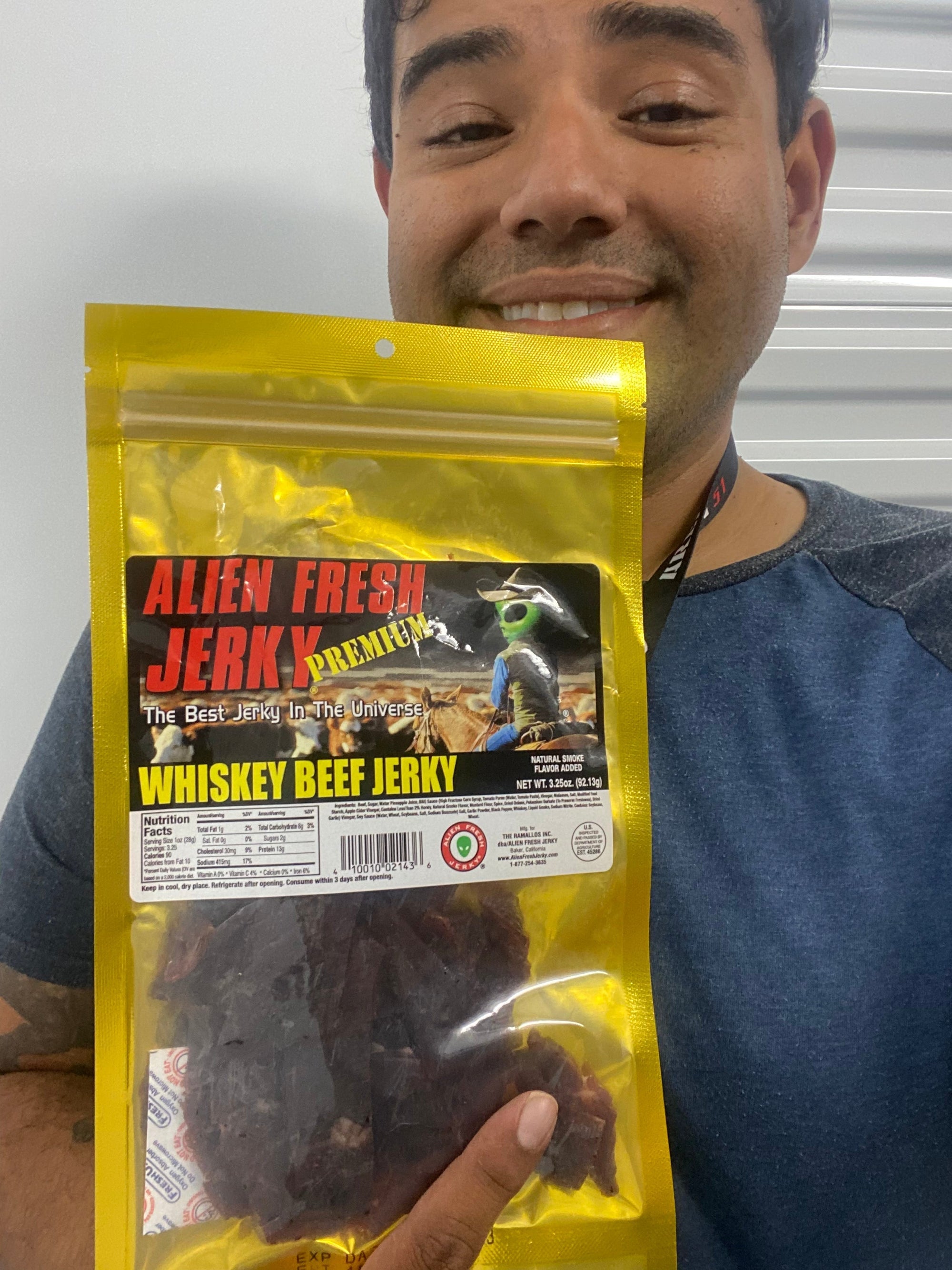 Whiskey Beef Jerky 3.25 oz. Bag | Alien Fresh Jerky